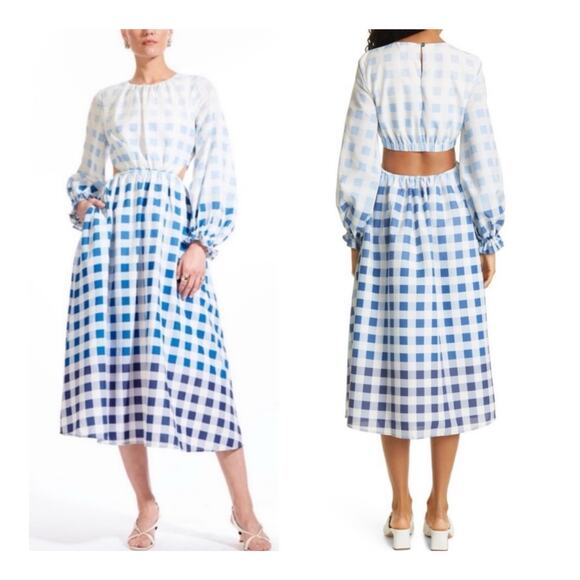 STAUD Dresses & Skirts - NWT Staud Blanche Midi Dress Blue Ombre Gingham Cut Out Open Back - Large